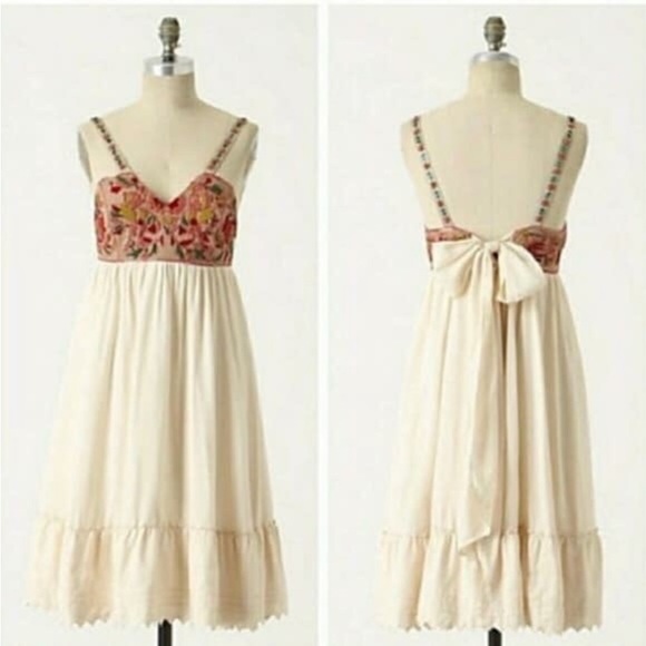 Anthro Zehavale Silk Blend Babydoll Floral Embroidered Beaded Sundress Dress - Picture 2 of 7